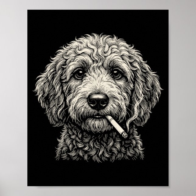 Rolig hund som röker cigarett Golden Doodle Poster (Framsidan)
