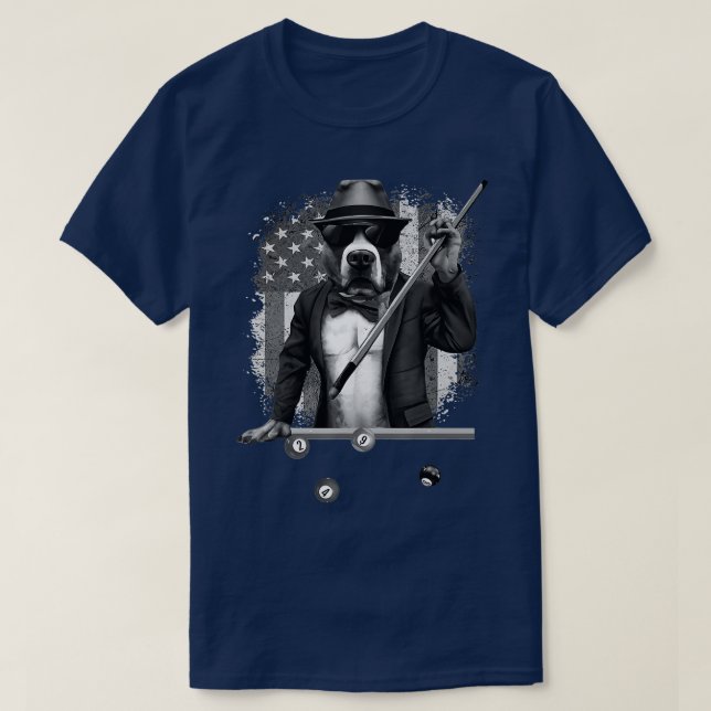 Rolig hund uppspelning av Bassäng Billiard America T Shirt (Design framsida)