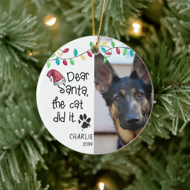 Rolig hund uppspelningsfoto julgransprydnad keramik (Träd)