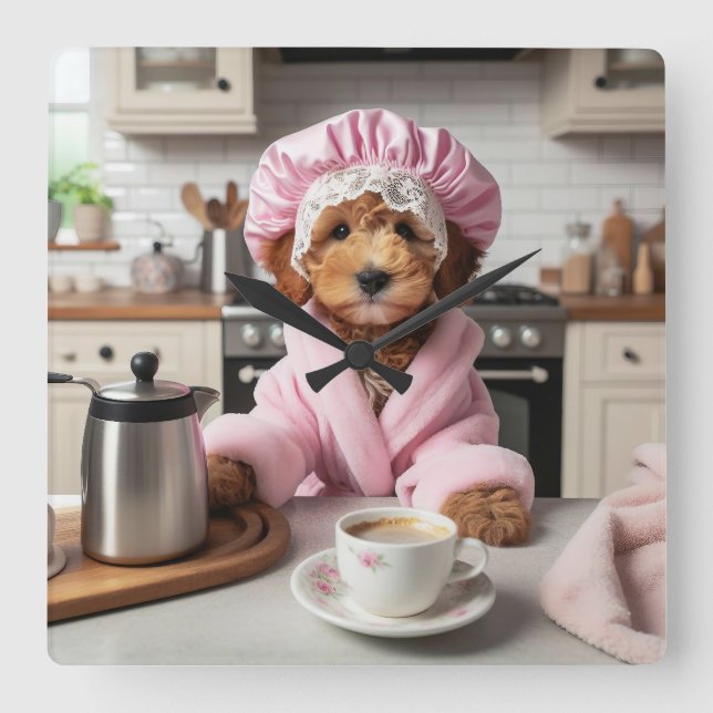 Rolig hund vägglås för valfri valp fyrkantig klocka (Framsida)