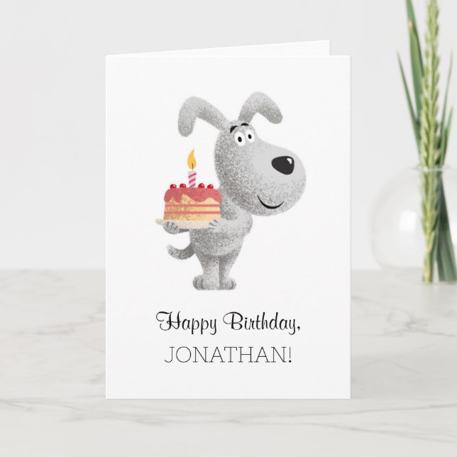 Rolig hund valp i grattis på födelsedagen Cake Can Kort (Framsida)