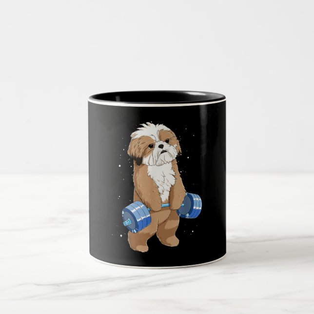 Rolig hund viktande Shih Tzu Två-Tonad Mugg (Center)