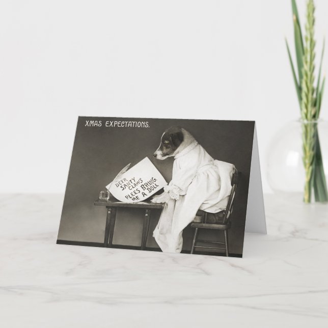 Rolig hund Vintage-jul Helgkort (Framsida)