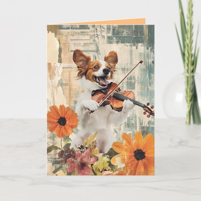 Rolig hund Violin-mappkort för uppspelning Tack Kort (Framsida)