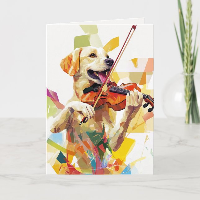 Rolig hund Violin-mappkort för uppspelning Tack Kort (Framsida)