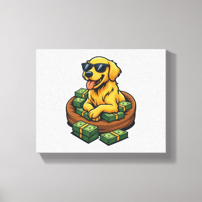 Rolig hundälskare Golden Retriever Pengar Stack Canvastryck (Framsida)