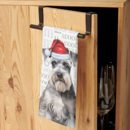 Rolig hundälskare semester Schnauzer jul Kökshandduk