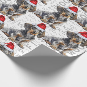 Rolig hundälskare Wirehair Dachshund i en tomtehat Presentpapper