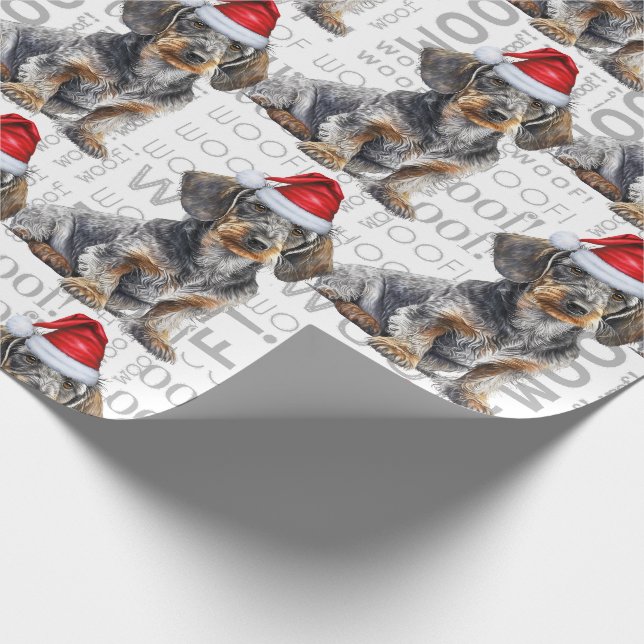 Rolig hundälskare Wirehair Dachshund i en tomtehat Presentpapper (Hörn)