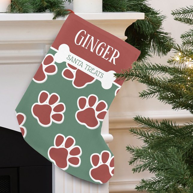 Rolig hundfotsmönster Personlig Liten Julstrumpa (Fun Dog Paw Pattern and Name Personalized Small Christmas Stocking)