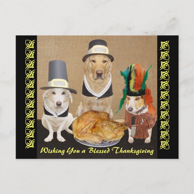 Rolig hundhappy thanksgiving för anpassade helg vykort (Framsida)
