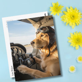 Rolig hundpilot som flyger flygplan Flygning Födel Vykort