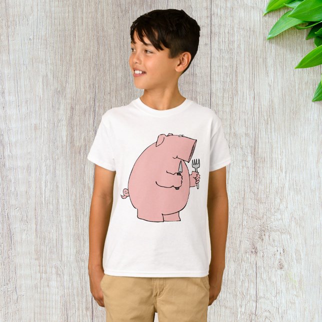 Rolig Hungrig Gris som Håller Gaffel och Kniv T Shirt (Skapare uppladdad)