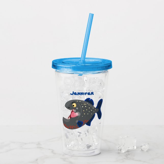 Rolig hungrig piranha serieillustration take away mugg (Baksida Ice)