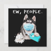 Rolig husky ägande hund som bär på en ansiktsmask