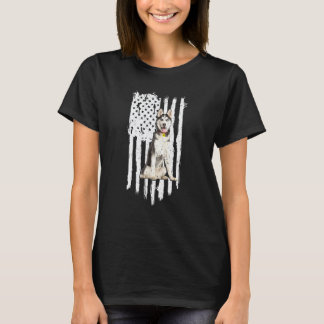 Rolig Husky Amerikansk Flagga Patriotisk Husky Hun T Shirt
