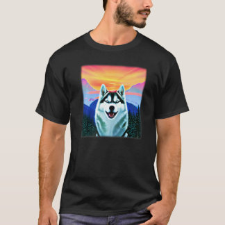 Rolig Husky-design hundavtryck konst ansikte med S T Shirt
