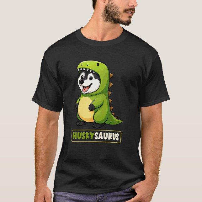 Rolig Husky Dinosaur Kostym Trex Huskysaurus Anim T Shirt (Framsida)