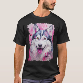 Rolig Husky Hund Rosa T Shirt
