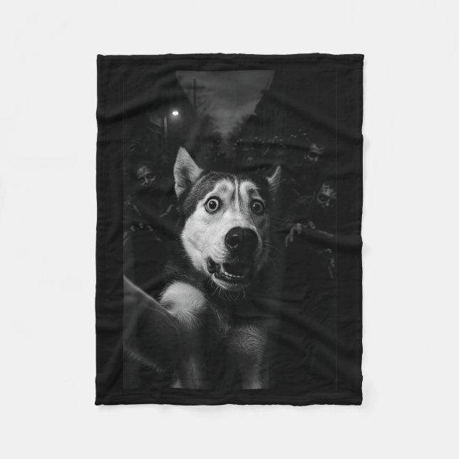 Rolig Husky Selfie Zombie Halloween Hund Fleecefilt (Framsidan)