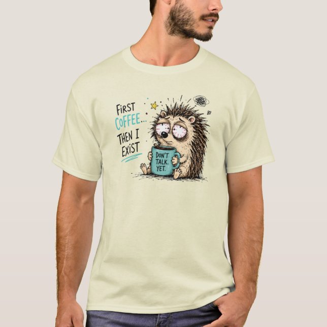 Rolig Igelkott Kaffe Älskare Design  T Shirt (Framsida)