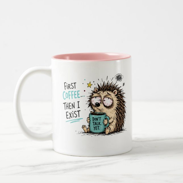 Rolig Igelkott Kaffe Älskare Design  Två-Tonad Mugg (Vänster)
