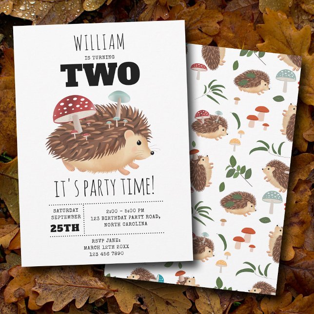 Rolig Igelkott Svamp Skog Födelsedag Inbjudningar (Hedgehog Mushroom Woodland Forest Funny Birthday Invitation)