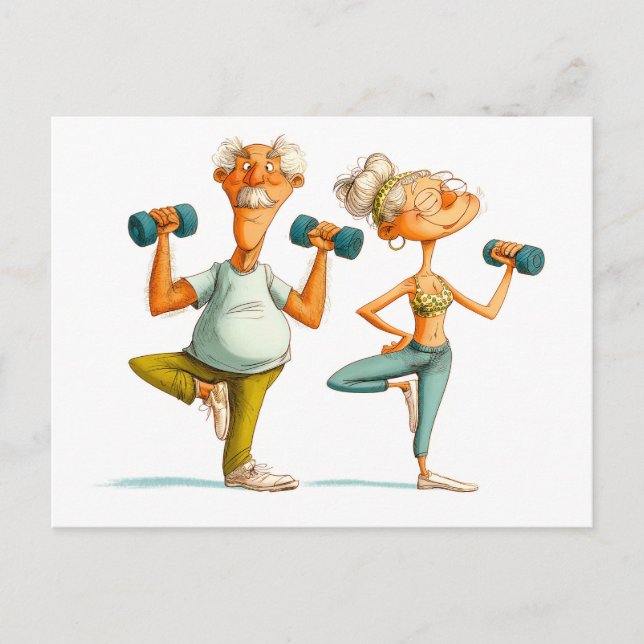Rolig illustration av äldre man som gör yoga helg vykort (Framsida)