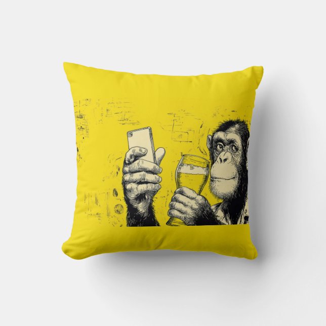 Rolig illustration av apa som tar selfie – Cool sc Kudde (Framsida)
