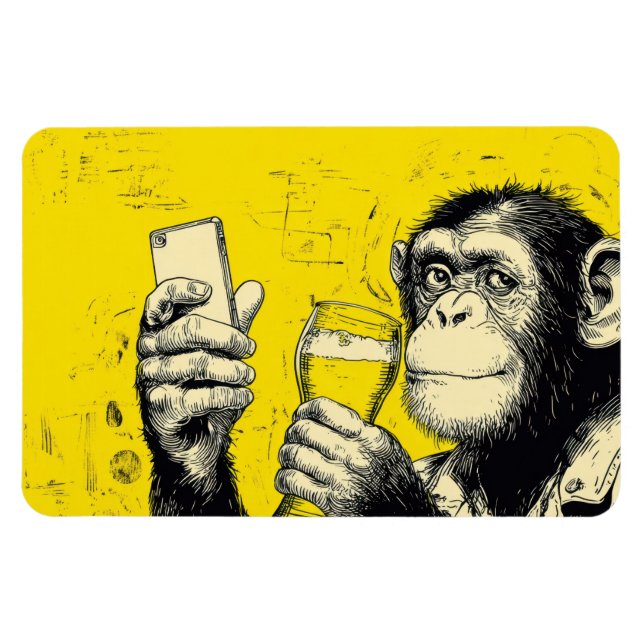 Rolig illustration av apa som tar selfie – Cool sc Magnet (Horisontell)