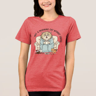 Rolig Illustration av Grinig Katt på Morgonkaffe - T Shirt