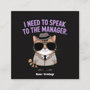 Rolig illustration av katt och chef med humor fyrkantigt visitkort