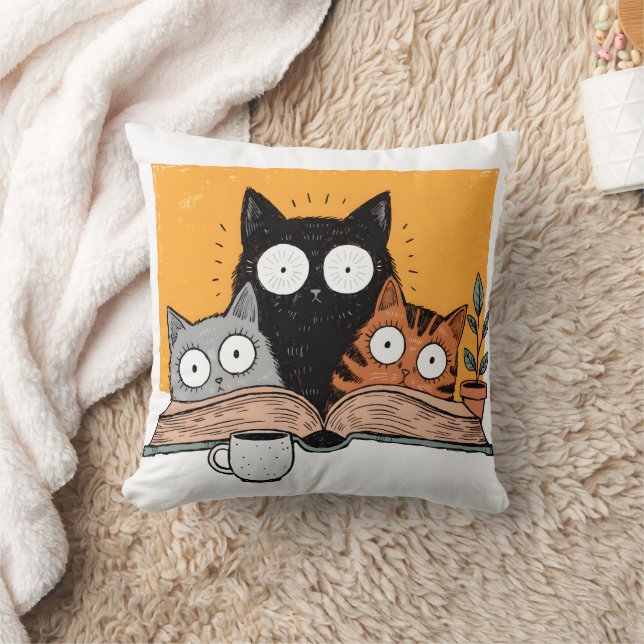 Rolig illustration av läsande katter kudde (Filt)