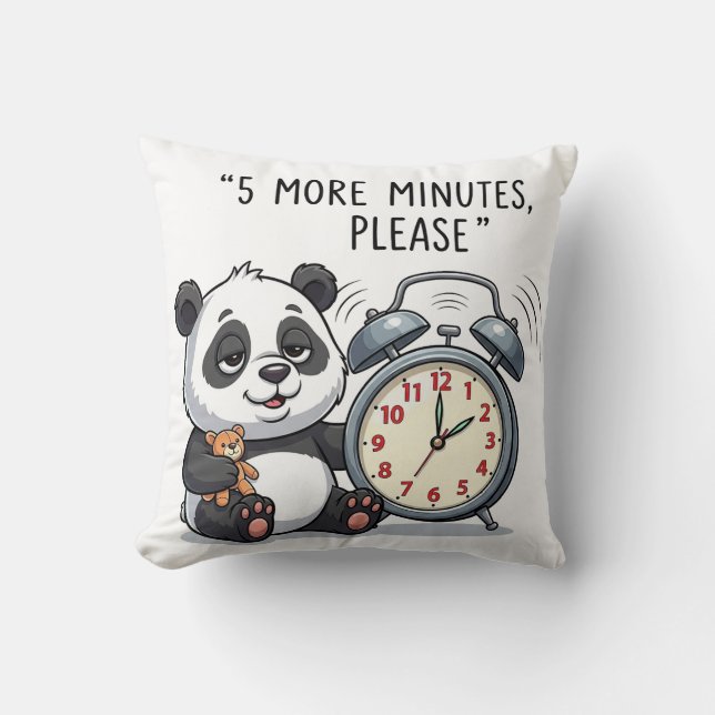 Rolig Illustration av Sövande Panda med Väckarkloc Kudde (Framsida)