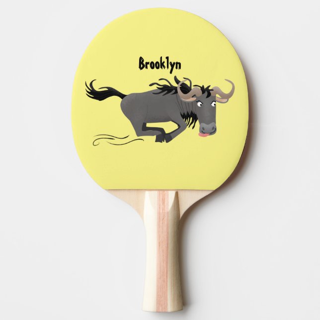 Rolig illustration av springande gnu i tecknad sti pingisracket (Framsidan)