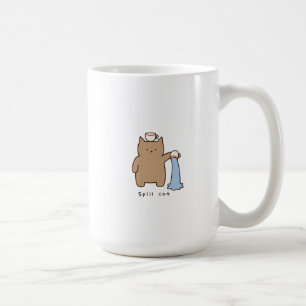 Rolig Illustrativ Bild Av Kawaii Brun Katt Som Spi Kaffemugg