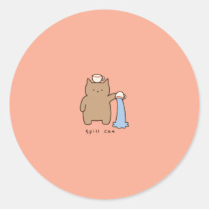Rolig Illustrativ Bild Av Kawaii Brun Katt Som Spi Runt Klistermärke