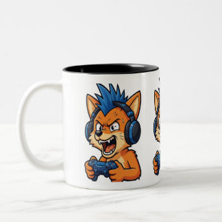Rolig Ilsken Gamer Räv med Hörlurar Kaffemugg