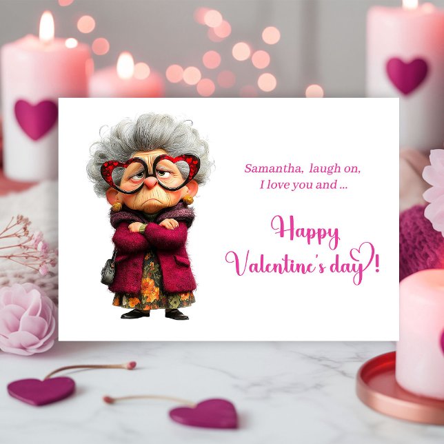 Rolig Ilsken Gammal Dam Valentinekort Excentrisk Julkort (Funny Angry Old Lady Valentine Card Quirky)