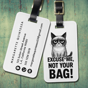 Rolig Ilsken Katt Humor Svart och Vitt Sött Kattun Bagagebricka