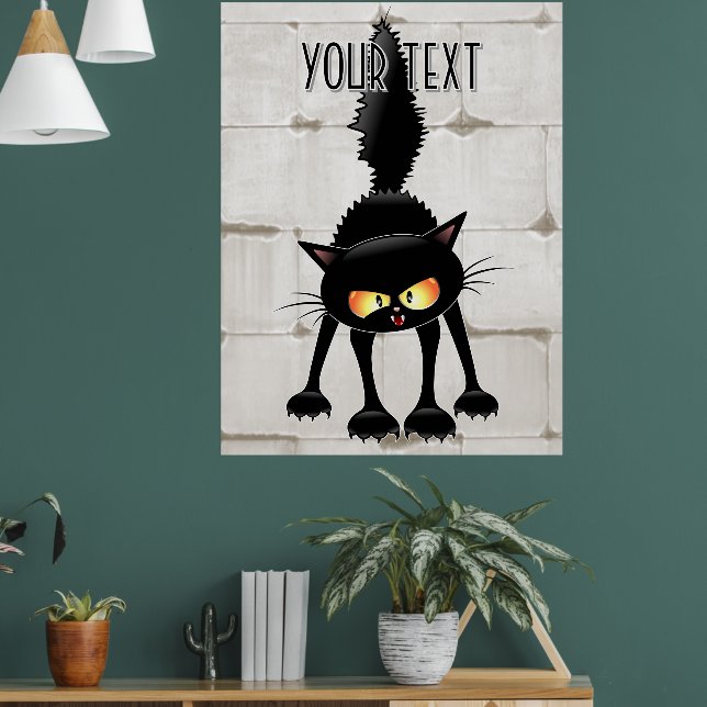 Rolig Ilsken Svart Katt Tecknad  Poster (Vardagsrum 1)