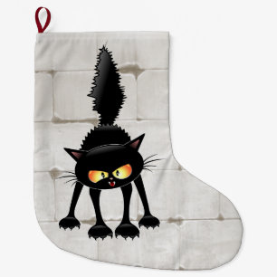 Rolig Ilsken Svart Katt Tecknad Stor Julstrumpa