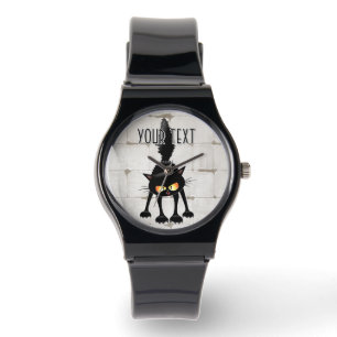Rolig ilsken svart kattserie armbandsur