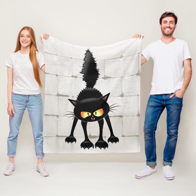 Rolig ilsken svart kattserie  fleecefilt (På plats)
