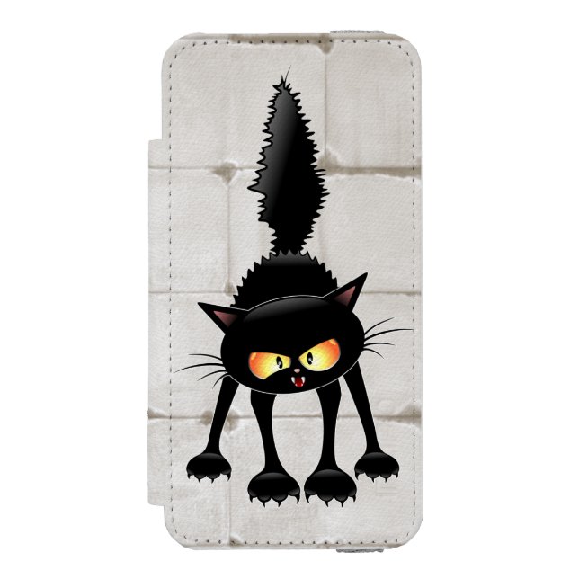 Rolig ilsken svart kattserie  incipio iPhone wallet skal (Folio Framsidan)