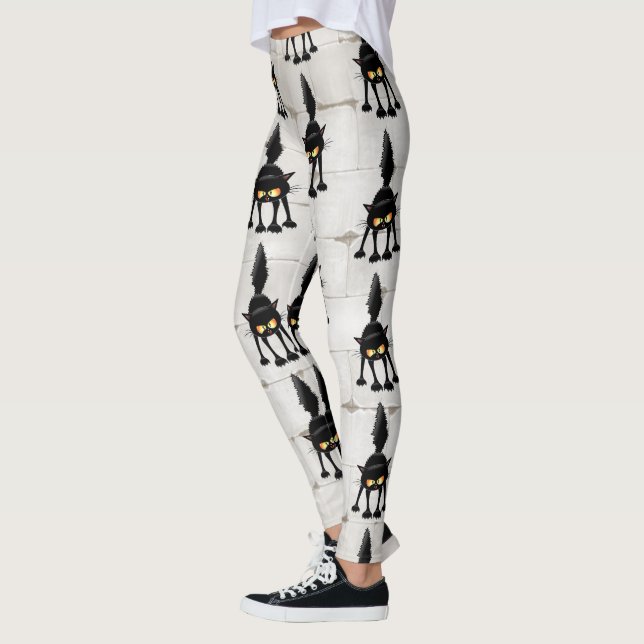 Rolig ilsken svart kattserie  leggings (Vänster)