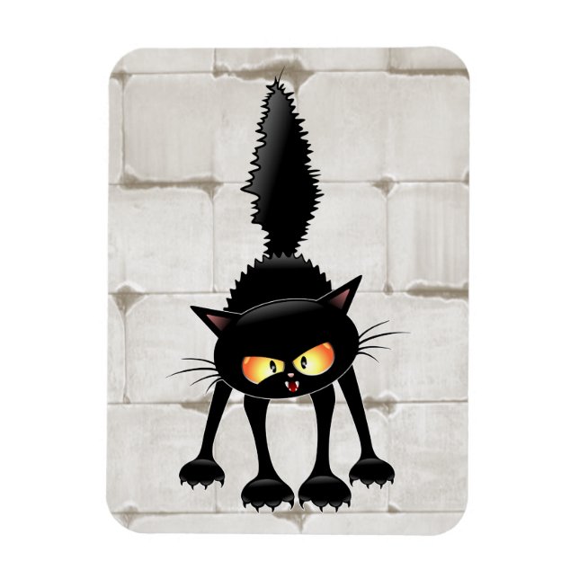Rolig ilsken svart kattserie  magnet (Vertikal)