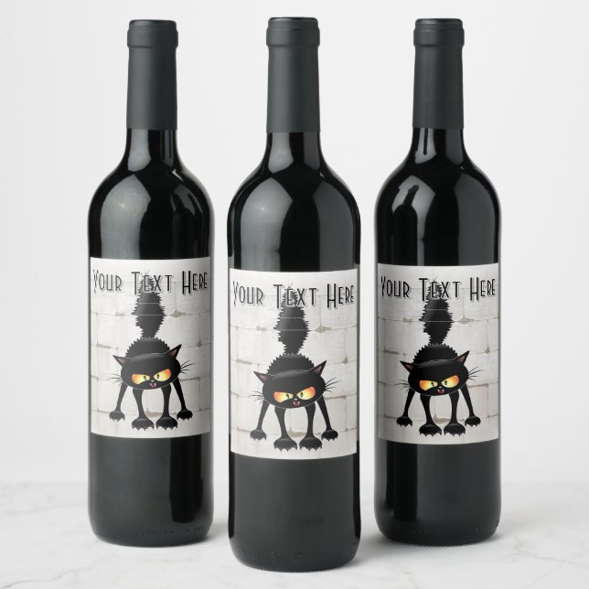 Rolig ilsken svart kattserie  vinflaska etikett (Flaskor)