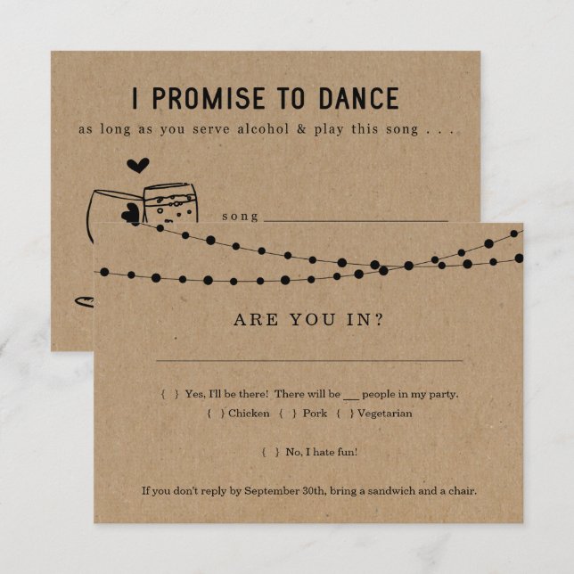 Rolig inbjudan RSVP-kortinsats med sångförfrågan (Fram/baksida)