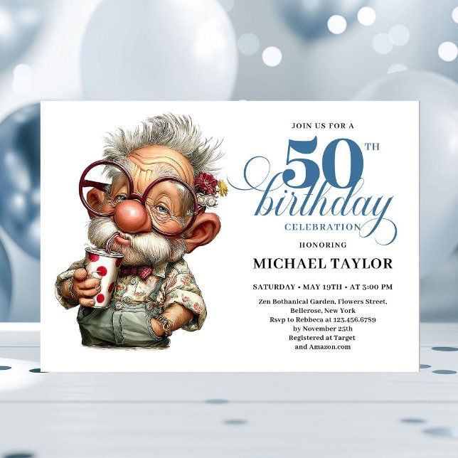 Rolig inbjudan till 50-årsfest för män (Hilarious Man Turning 50 Milestone Party Invite)